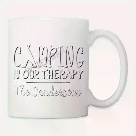 11oz Ceramic Coffee Mug - 'Camping Is Our Relax' Family Name Design, White with Black Text, Perfect for Camping