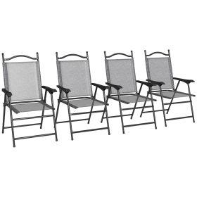 Out sunny Folding Patio Chairs, Set of 4 Sports Chairs for Adults, Camping Chairs with Armrests, Breathable Mesh Fabric Seat for Lawn, Gray
