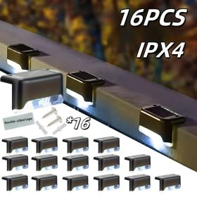 16PCS solar outdoor light, spring camping outdoor light, outdoor LED step light, solar charging, suitable for balconies, terraces, stairs, fences (Color: White)