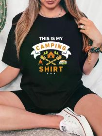 This is my camping shirt pattern T-shirt casual short-sleeve round neck T-shirt,100% pure cotton,black with colorful camping design, (Color: Black, size: XXXL)