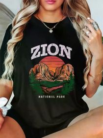 Fashion Tshirt Zion National Park Vintage Hiking Camping Vintage T-Shirt (Color: Black, size: L)