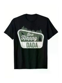 A Happy Dad Pairing Family Camping T-Shirt, 100% Cotton, Black Short Sleeves, Unique Graphic Printing, Sizes S-XXXL (Color: Black, size: XL)