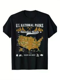 U.S. National Park Adventure Awaits: - Hiking & Camping Lovers T-Shirt - 100% Cotton (Color: Black, size: S)