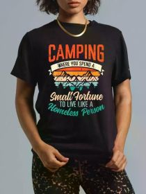 Funny Camping Humor T-Shirt for Men & Women - Casual Short Sleeve Tee with "Camping" (Color: Black, size: L)