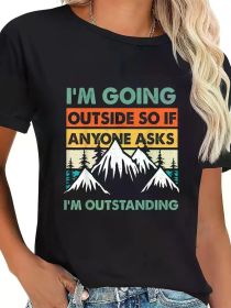 Funny Outdoor and Camping Quote. Outstanding outdoor quote T-Shirt Casual Short Sleeve Shirt (Color: Black, size: L)