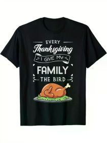 1pc Thanksgiving Turkey Graphic Tee - Men'S Cotton T-Shirt with Slight Stretch, Crew Neck, Casual Sports Top for Hiking, Camping, Running & Worko (Color: Black, size: S)