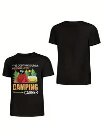 1pc, Camping39 Print T-Shirt, Casual Short Sleeve Top For Summer, men's Clothing, men's personality (Color: Black, size: S)