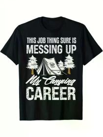Men's 100% Cotton Camping Quotes T-Shirt - Breathable, Comfort Fit with Crew Neck for Outdoor & (Color: Black, size: M)